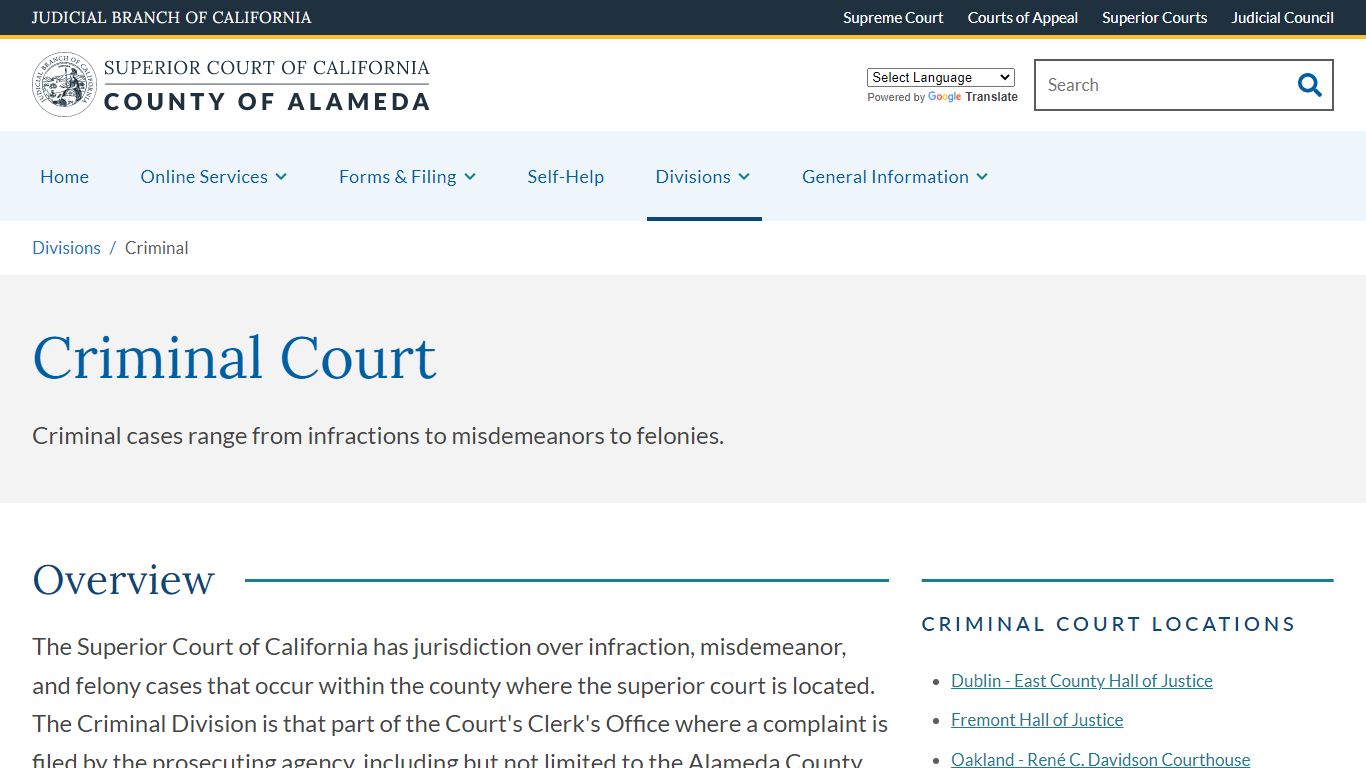 Criminal | Superior Court of California | County of Alameda